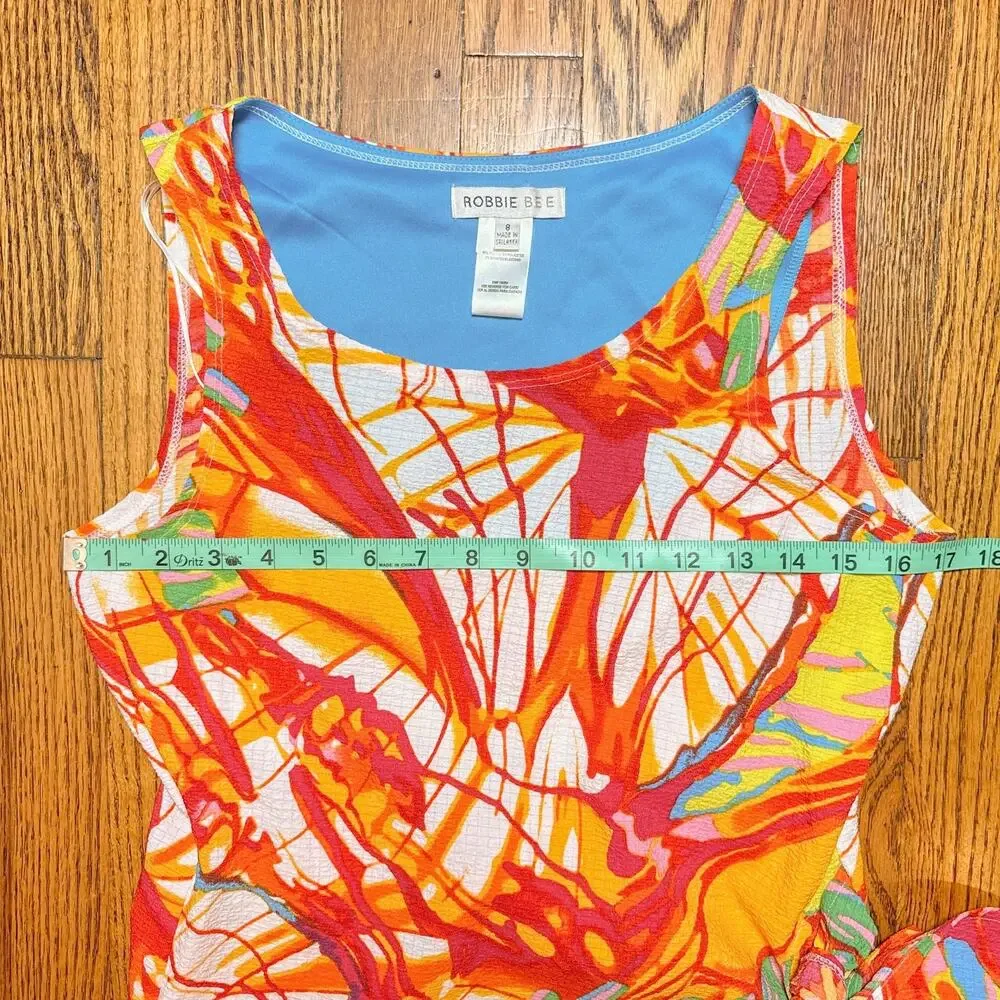 Robbie Bee Abstract Print Sleeveless Maxi Dress‎ Side Tie Size 8 Summer Beach